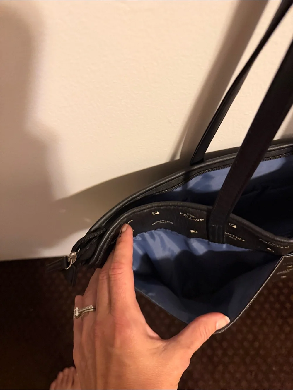 Nautica Black Logo Print Tote